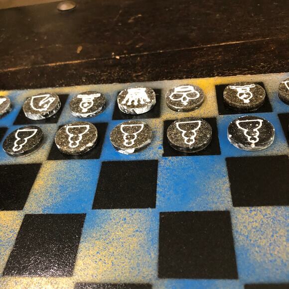 Painted Chess Set - Blu Yellow Mix (Pink Pieces) - Picture 9 of 10